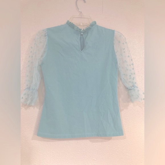 NWOT Shein pastel green blouse with puffy polka dot bubble sleeves - Picture 2 of 3